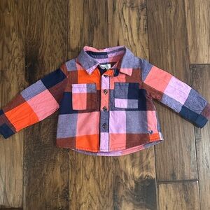 Blue Rooster/Pink Chicken Plaid Flannel Button-Down *